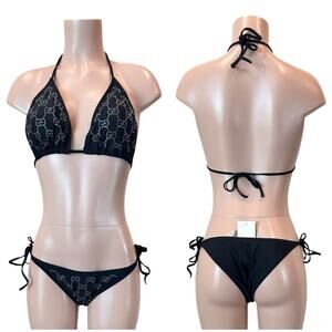 GG Monogram Logo  Black Rhinestone Bikini SZ XL